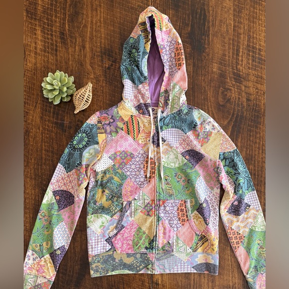 Lucky Brand Tops - Lucky Brand | Y2K Patchwork Print Zip Up Hoodie, Size S